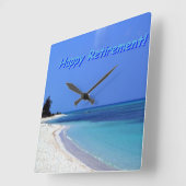 ハッピーリタイアメントブルー海 スクエア壁時計 (傾斜)