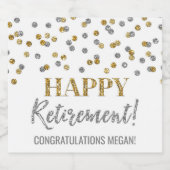 ハッピーリタイアメント金ゴールドシルバー紙吹雪 スパークリングワインラベル (シングルラベル)