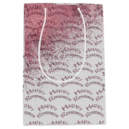ハッピーリタイアメント金ゴールドピンクグリッター ミディアムペーパーバッグ (正面)