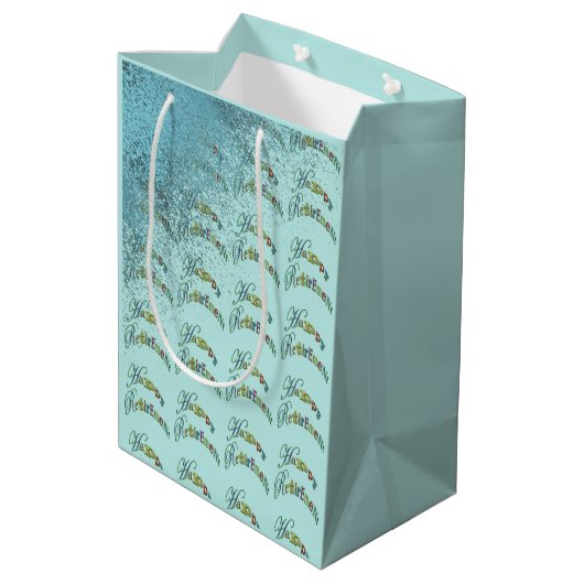ハッピーリタイアメント金ゴールドブルーグリッター ミディアムペーパーバッグ (裏面アングル)