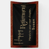 ハッピーリタイアメント金ゴールド紙吹雪、ダークブルゴーニュ赤 横断幕 (縦)