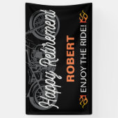 ハッピーリタイアモーターサイクルイメージバイクもしくは自転車に乗る人 横断幕 (縦)