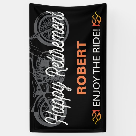 ハッピーリタイアモーターサイクルイメージバイクもしくは自転車に乗る人 横断幕 (縦)