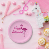 ハッピーリタイアースパークリピンクフラミンゴカスタム文字 ペーパープレート (パーティー)