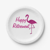 ハッピーリタイアースパークリピンクフラミンゴカスタム文字 ペーパープレート (正面)