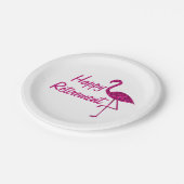 ハッピーリタイアースパークリピンクフラミンゴカスタム文字 ペーパープレート (アングル)