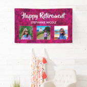 ハッピーリタイア明るい赤紫色ピンク複数の写真 横断幕 (インサイチュ)