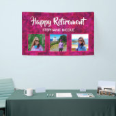 ハッピーリタイア明るい赤紫色ピンク複数の写真 横断幕 (トレードショー)