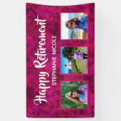 ハッピーリタイア明るい赤紫色ピンク複数の写真 横断幕 (縦)