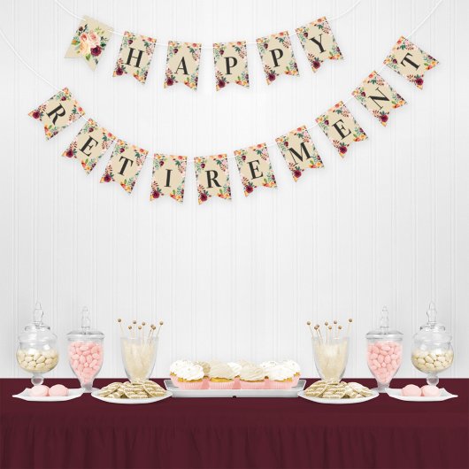 ハッピーリタイア素朴ルバーガンディーピンク秋フローラ バンティングフラッグ