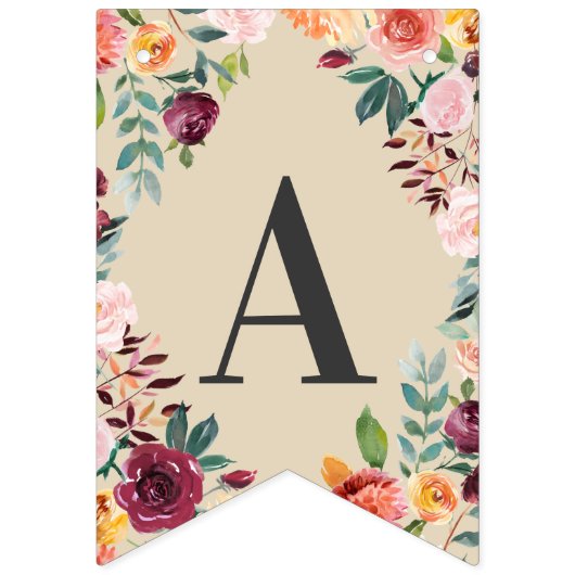 ハッピーリタイア素朴ルバーガンディーピンク秋フローラ バンティングフラッグ (第2の旗)