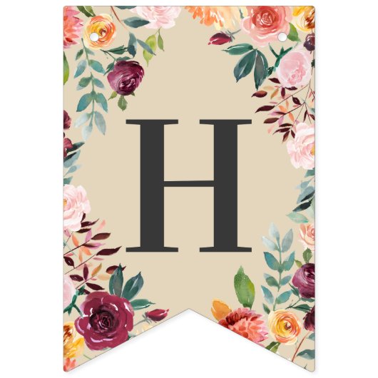 ハッピーリタイア素朴ルバーガンディーピンク秋フローラ バンティングフラッグ (第1の旗)