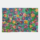 ハッピーリッカラフルトルフラワーズオリジナルのアートワーク キッチンタオル (横)