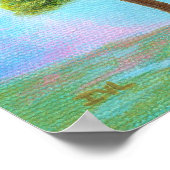 ハッピーリトルお洒落ツリー風景アートブルー ポスター (角)