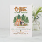 ハッピーリトルキャンパー　ウッドランド水彩　1歳誕生日 招待状 (スタンド正面)