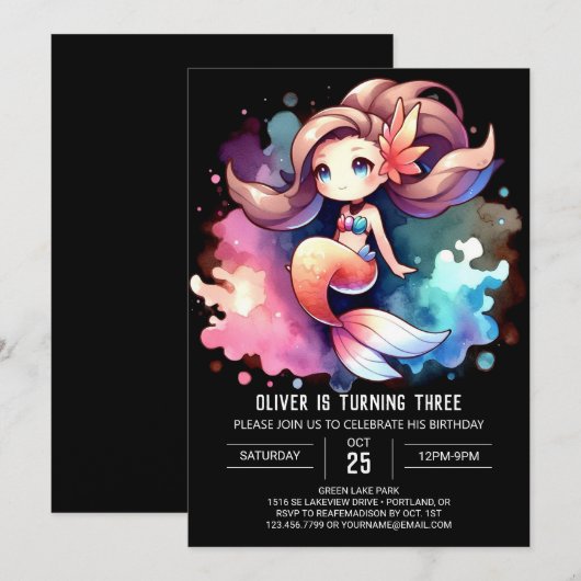 ハッピーリトルマーメイドバースデー 招待状 (正面/裏面)