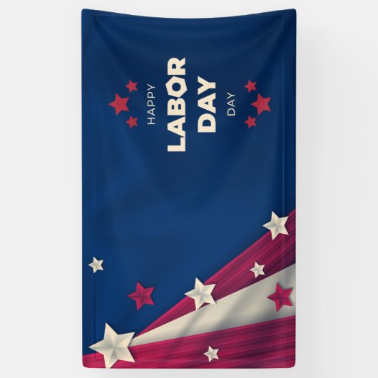 ハッピーレイバーデイアメリカ国旗の赤白青 横断幕 (縦)