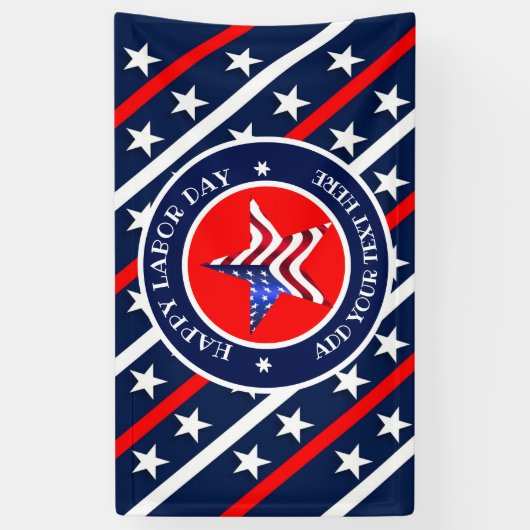 ハッピーレイバーデイスター&ストライプアメリカ国旗 横断幕 (縦)