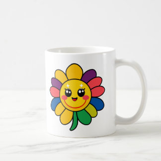 ハッピーレインボーフラワー顔 コーヒーマグカップ
