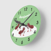 ハッピーレッドアリ氷スケートで滑る漫画のラウンドクロック ラウンド壁時計 (傾斜)