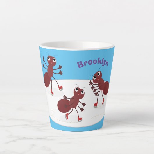 ハッピーレッドアリ氷スケートで滑る漫画 カフェラテマグ (正面)