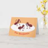 ハッピーレッドアリ氷スケートで滑る漫画 カード (黄色い花)