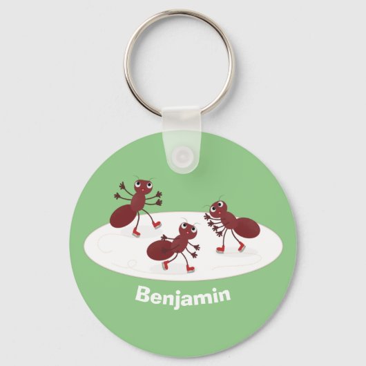 ハッピーレッドアリ氷スケートで滑る漫画 キーホルダー (正面)