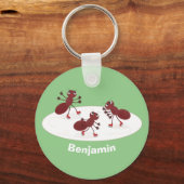 ハッピーレッドアリ氷スケートで滑る漫画 キーホルダー (正面)