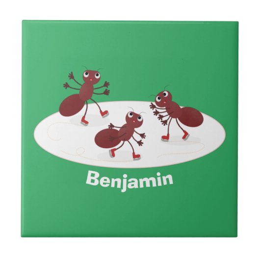 ハッピーレッドアリ氷スケートで滑る漫画 タイル (正面)