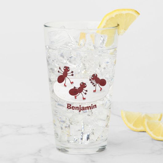 ハッピーレッドアリ氷スケートで滑る漫画 タンブラーグラス (アイス裏面)