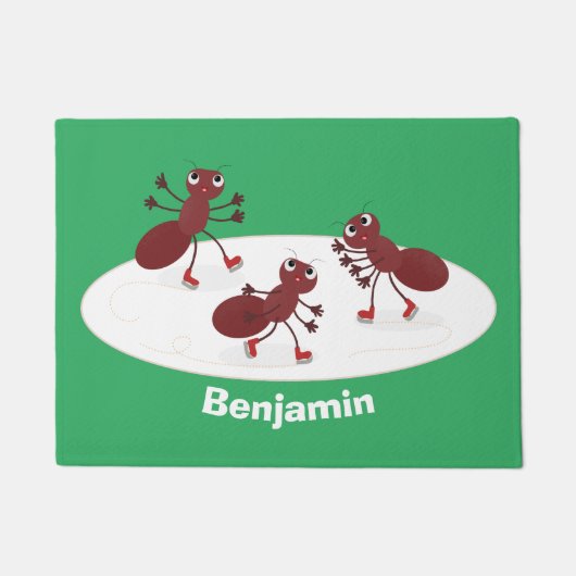 ハッピーレッドアリ氷スケートで滑る漫画 ドアマット (正面)