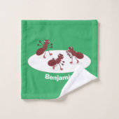 ハッピーレッドアリ氷スケートで滑る漫画 バスタオルセット (ウォッシュタオル)