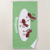 ハッピーレッドアリ氷スケートで滑る漫画 ビーチタオル (正面)