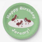 ハッピーレッドアリ氷スケートで滑る漫画 ペーパープレート (正面)