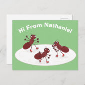 ハッピーレッドアリ氷スケートで滑る漫画 ポストカード (正面/裏面)