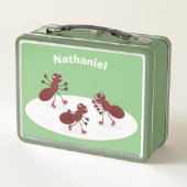 ハッピーレッドアリ氷スケートで滑る漫画 メタルランチボックス (裏面)