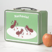 ハッピーレッドアリ氷スケートで滑る漫画 メタルランチボックス (インサイチュ)