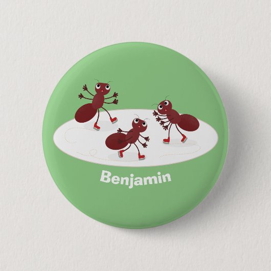 ハッピーレッドアリ氷スケートで滑る漫画 缶バッジ (正面)