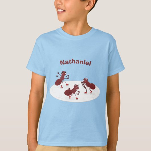 ハッピーレッドアリ氷スケートで滑る漫画 Tシャツ (正面)