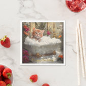 ハッピーレッドキャットインラグジュアリーバス – 子供の誕生日パーティー スタンダードカクテルナプキン (インサイチュ)