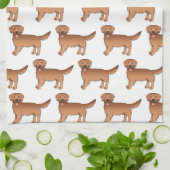 ハッピーレッドゴールデンレトリバー漫画の犬のパターン キッチンタオル (折り畳み)