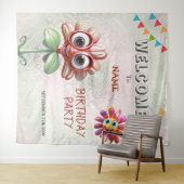 ハッピーレッドフラワーズバースデーパーティー背景 タペストリー (インサイチュ(横))