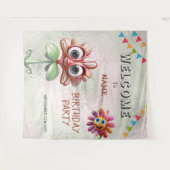 ハッピーレッドフラワーズバースデーパーティー背景 タペストリー (正面(横))