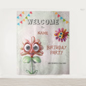 ハッピーレッドフラワーズバースデーパーティー背景 タペストリー (正面)