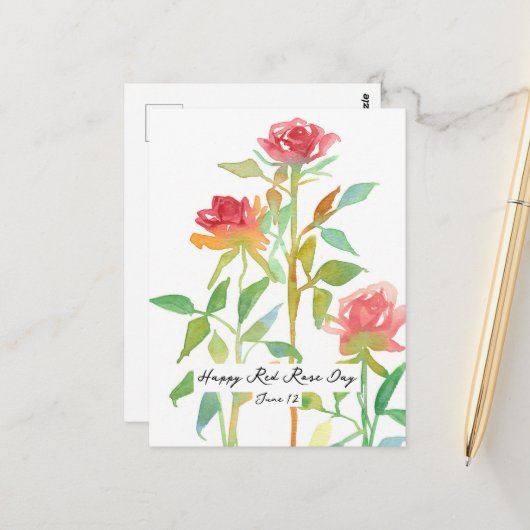 ハッピーレッドローズデー6月10日ナショナルホリデー ポストカード (正面/裏面インサイチュ)