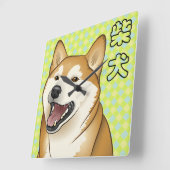 ハッピーレッド柴犬日本のドッグキッチンデコール スクエア壁時計 (傾斜)