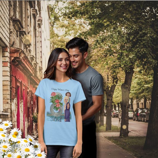 ハッピーレディースデー | 3月8日 青 Tシャツ