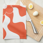 ハッピーレトロデイジーインオレンジ&ホワイト キッチンタオル (四つ折り)