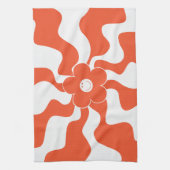 ハッピーレトロデイジーインオレンジ&ホワイト キッチンタオル (縦)