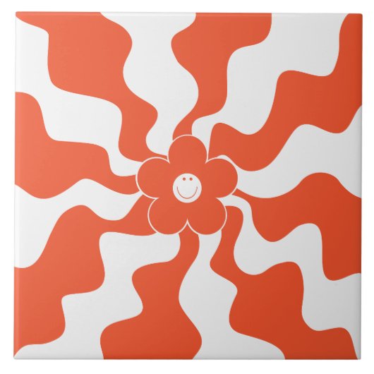 ハッピーレトロデイジーインオレンジ&ホワイト タイル (正面)